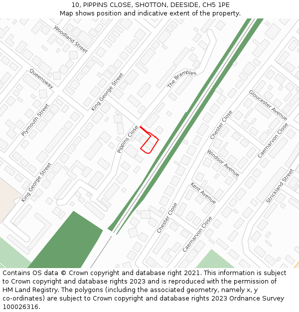 10, PIPPINS CLOSE, SHOTTON, DEESIDE, CH5 1PE: Location map and indicative extent of plot