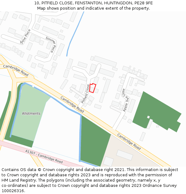 10, PITFIELD CLOSE, FENSTANTON, HUNTINGDON, PE28 9FE: Location map and indicative extent of plot