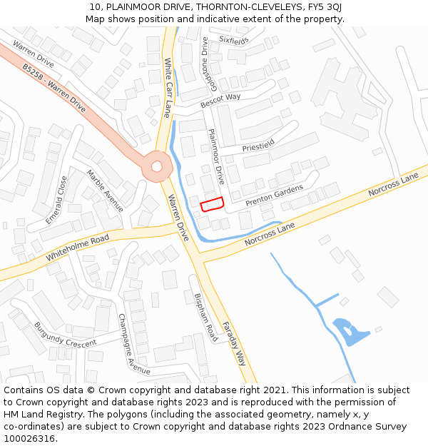 10, PLAINMOOR DRIVE, THORNTON-CLEVELEYS, FY5 3QJ: Location map and indicative extent of plot