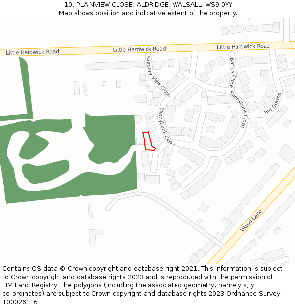 10, PLAINVIEW CLOSE, ALDRIDGE, WALSALL, WS9 0YY: Location map and indicative extent of plot