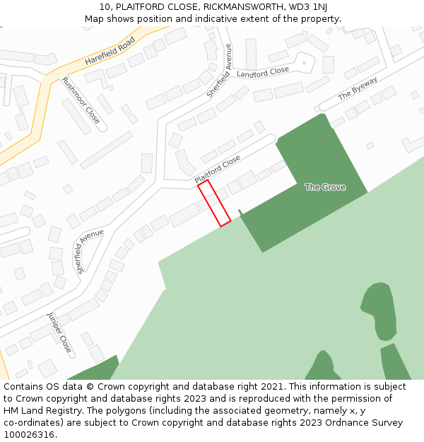 10, PLAITFORD CLOSE, RICKMANSWORTH, WD3 1NJ: Location map and indicative extent of plot