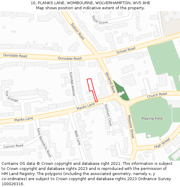 10, PLANKS LANE, WOMBOURNE, WOLVERHAMPTON, WV5 9HE: Location map and indicative extent of plot