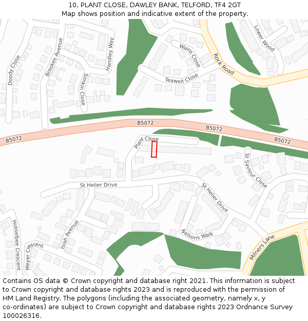 10, PLANT CLOSE, DAWLEY BANK, TELFORD, TF4 2GT: Location map and indicative extent of plot