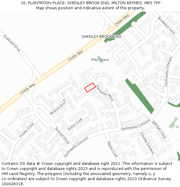 10, PLANTATION PLACE, SHENLEY BROOK END, MILTON KEYNES, MK5 7FP: Location map and indicative extent of plot