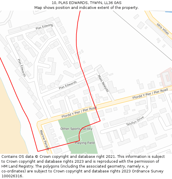 10, PLAS EDWARDS, TYWYN, LL36 0AS: Location map and indicative extent of plot