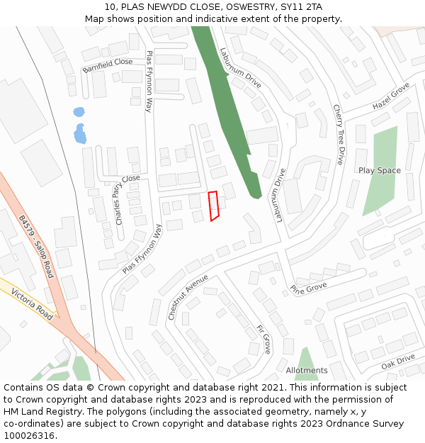 10, PLAS NEWYDD CLOSE, OSWESTRY, SY11 2TA: Location map and indicative extent of plot