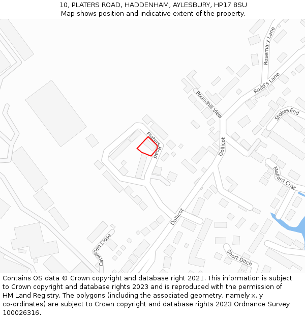 10, PLATERS ROAD, HADDENHAM, AYLESBURY, HP17 8SU: Location map and indicative extent of plot