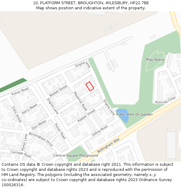 10, PLATFORM STREET, BROUGHTON, AYLESBURY, HP22 7BE: Location map and indicative extent of plot