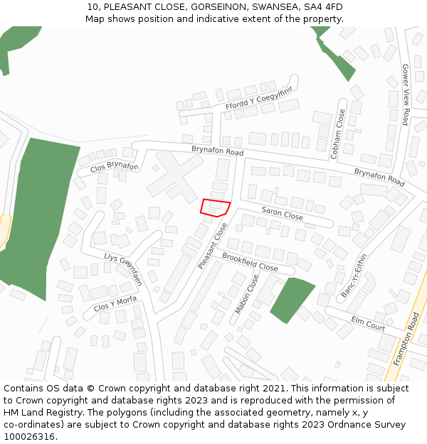 10, PLEASANT CLOSE, GORSEINON, SWANSEA, SA4 4FD: Location map and indicative extent of plot