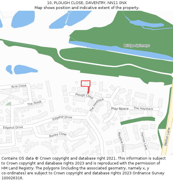 10, PLOUGH CLOSE, DAVENTRY, NN11 0NX: Location map and indicative extent of plot