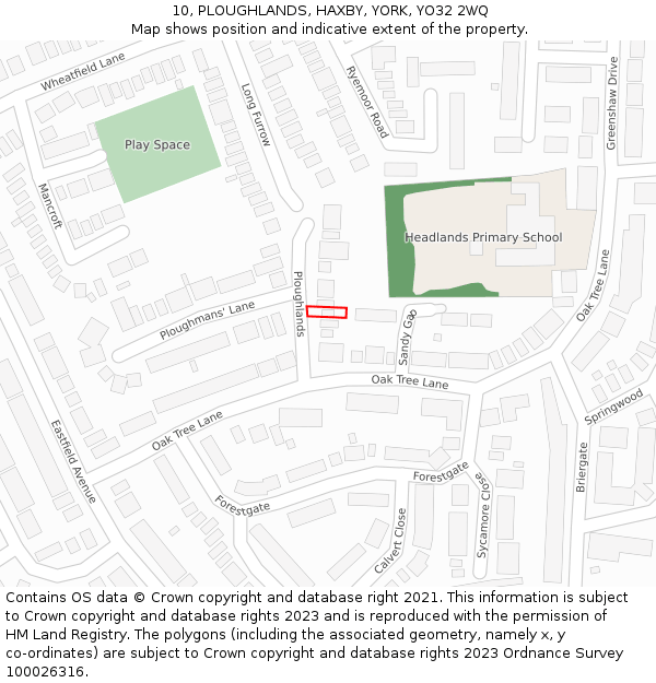 10, PLOUGHLANDS, HAXBY, YORK, YO32 2WQ: Location map and indicative extent of plot
