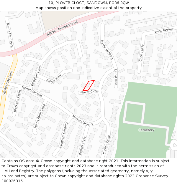 10, PLOVER CLOSE, SANDOWN, PO36 9QW: Location map and indicative extent of plot