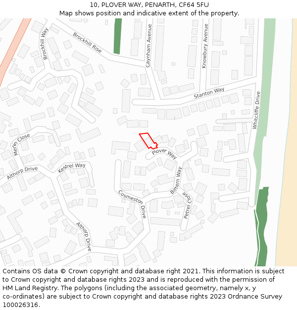 10, PLOVER WAY, PENARTH, CF64 5FU: Location map and indicative extent of plot