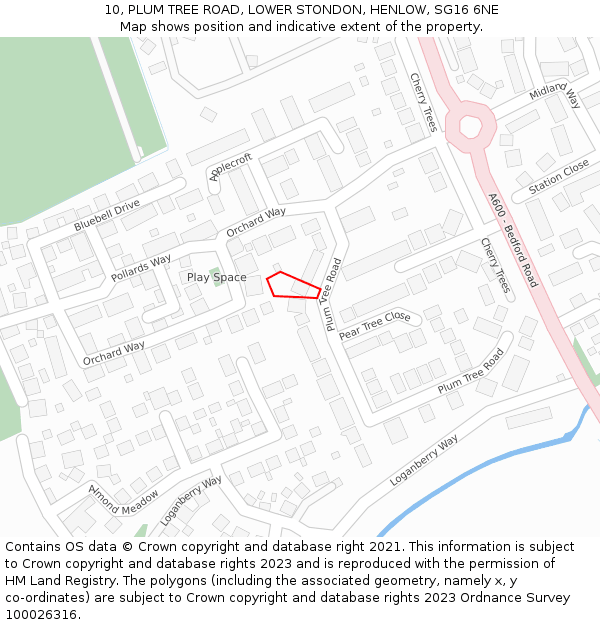 10, PLUM TREE ROAD, LOWER STONDON, HENLOW, SG16 6NE: Location map and indicative extent of plot