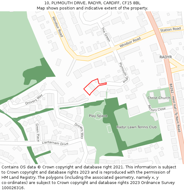 10, PLYMOUTH DRIVE, RADYR, CARDIFF, CF15 8BL: Location map and indicative extent of plot