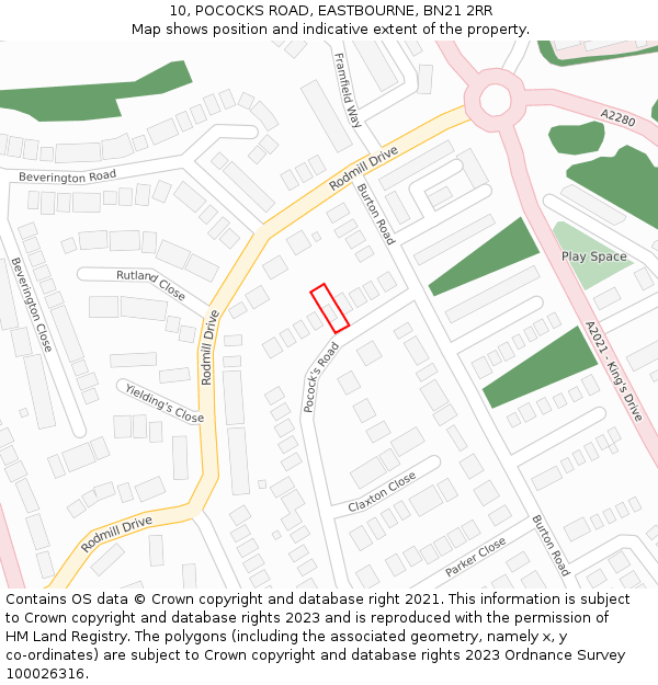 10, POCOCKS ROAD, EASTBOURNE, BN21 2RR: Location map and indicative extent of plot