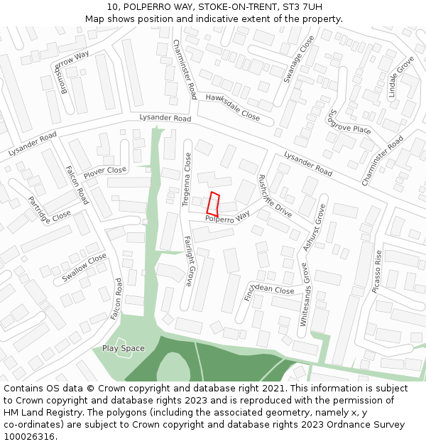 10, POLPERRO WAY, STOKE-ON-TRENT, ST3 7UH: Location map and indicative extent of plot