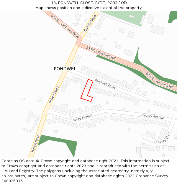 10, PONDWELL CLOSE, RYDE, PO33 1QD: Location map and indicative extent of plot