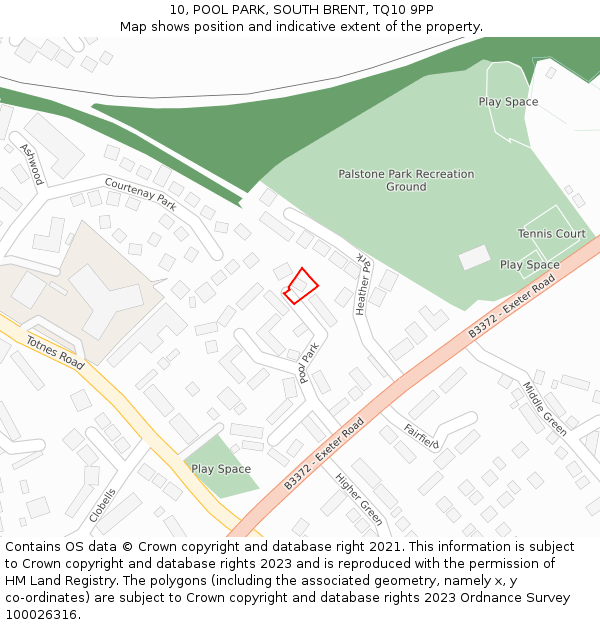 10, POOL PARK, SOUTH BRENT, TQ10 9PP: Location map and indicative extent of plot