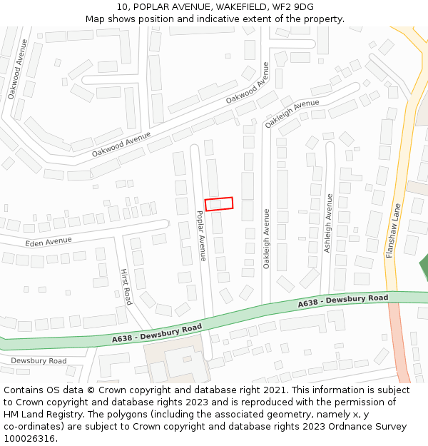 10, POPLAR AVENUE, WAKEFIELD, WF2 9DG: Location map and indicative extent of plot