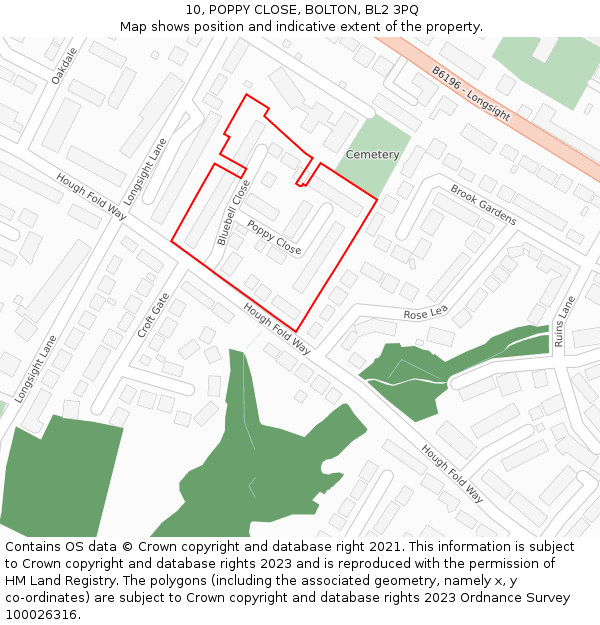 10, POPPY CLOSE, BOLTON, BL2 3PQ: Location map and indicative extent of plot