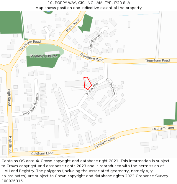 10, POPPY WAY, GISLINGHAM, EYE, IP23 8LA: Location map and indicative extent of plot