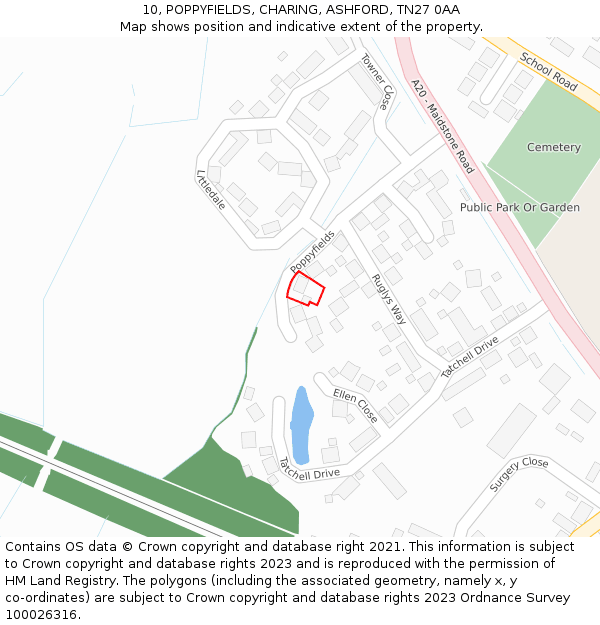 10, POPPYFIELDS, CHARING, ASHFORD, TN27 0AA: Location map and indicative extent of plot