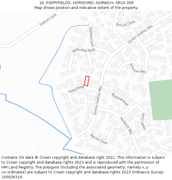 10, POPPYFIELDS, HORSFORD, NORWICH, NR10 3SR: Location map and indicative extent of plot