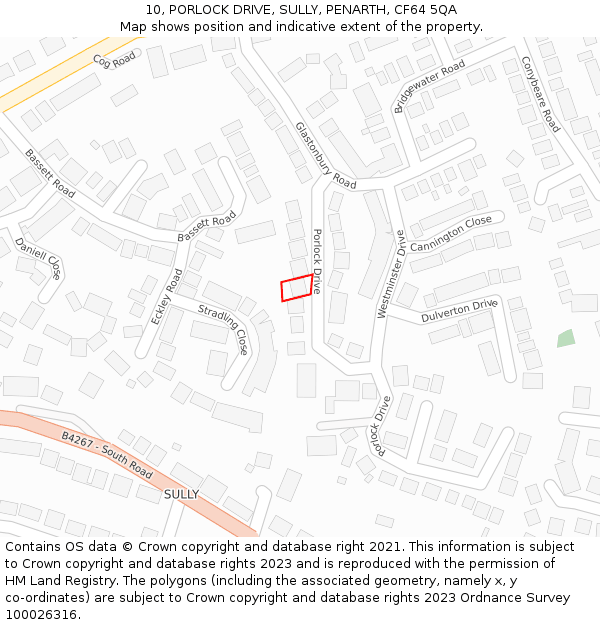 10, PORLOCK DRIVE, SULLY, PENARTH, CF64 5QA: Location map and indicative extent of plot