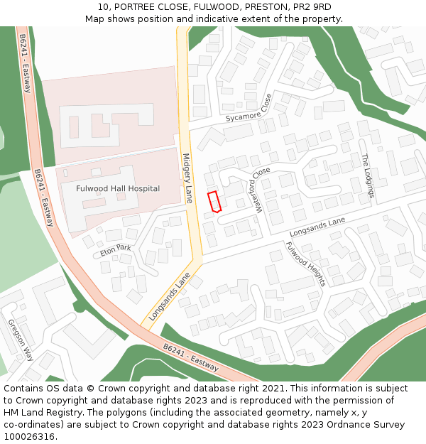 10, PORTREE CLOSE, FULWOOD, PRESTON, PR2 9RD: Location map and indicative extent of plot