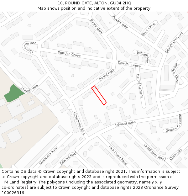 10, POUND GATE, ALTON, GU34 2HQ: Location map and indicative extent of plot