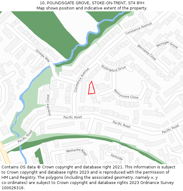 10, POUNDSGATE GROVE, STOKE-ON-TRENT, ST4 8YH: Location map and indicative extent of plot