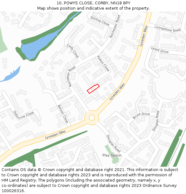 10, POWYS CLOSE, CORBY, NN18 8PY: Location map and indicative extent of plot