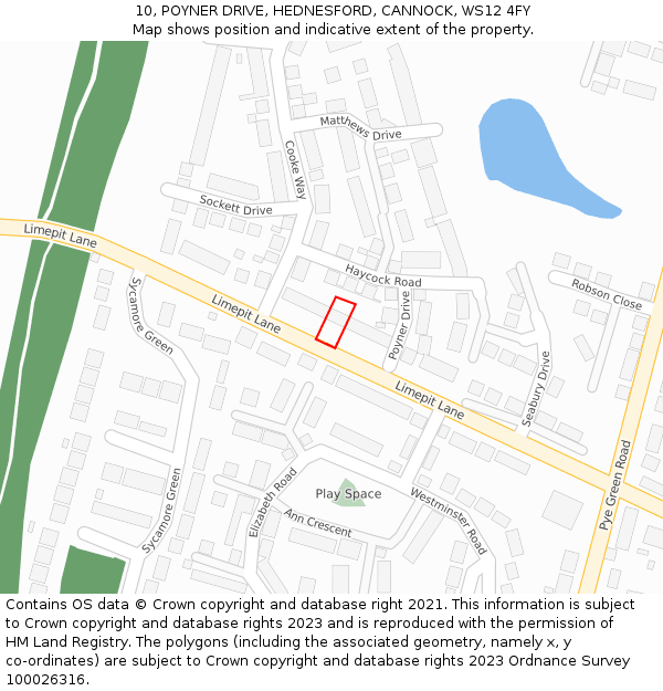 10, POYNER DRIVE, HEDNESFORD, CANNOCK, WS12 4FY: Location map and indicative extent of plot