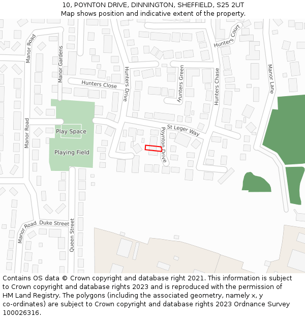 10, POYNTON DRIVE, DINNINGTON, SHEFFIELD, S25 2UT: Location map and indicative extent of plot