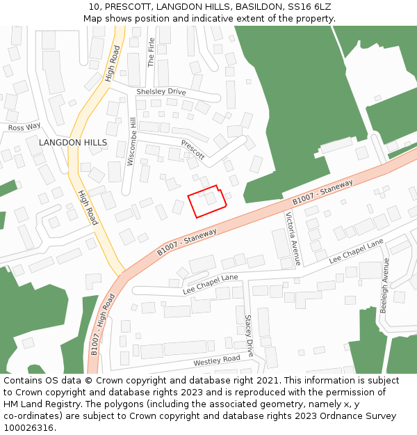 10, PRESCOTT, LANGDON HILLS, BASILDON, SS16 6LZ: Location map and indicative extent of plot