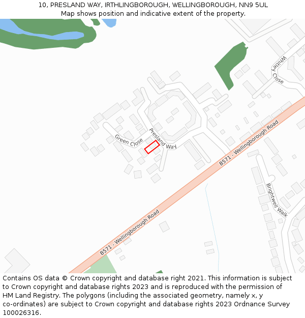 10, PRESLAND WAY, IRTHLINGBOROUGH, WELLINGBOROUGH, NN9 5UL: Location map and indicative extent of plot