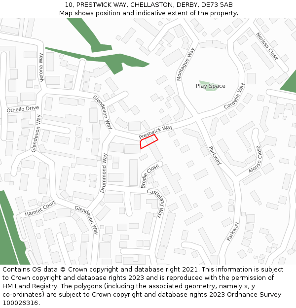 10, PRESTWICK WAY, CHELLASTON, DERBY, DE73 5AB: Location map and indicative extent of plot