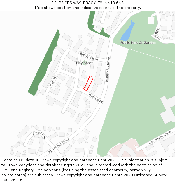 10, PRICES WAY, BRACKLEY, NN13 6NR: Location map and indicative extent of plot