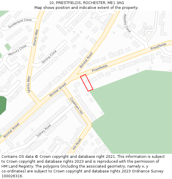 10, PRIESTFIELDS, ROCHESTER, ME1 3AG: Location map and indicative extent of plot