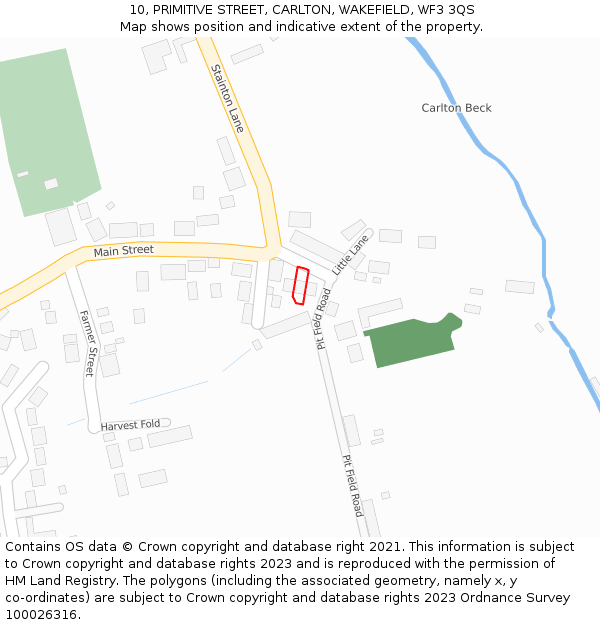 10, PRIMITIVE STREET, CARLTON, WAKEFIELD, WF3 3QS: Location map and indicative extent of plot