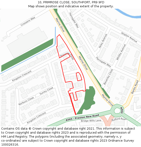 10, PRIMROSE CLOSE, SOUTHPORT, PR9 9FD: Location map and indicative extent of plot