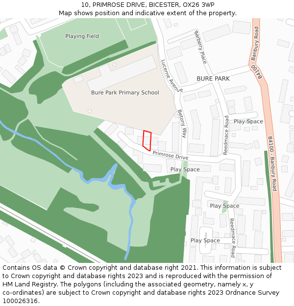 10, PRIMROSE DRIVE, BICESTER, OX26 3WP: Location map and indicative extent of plot