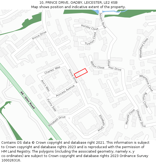 10, PRINCE DRIVE, OADBY, LEICESTER, LE2 4SB: Location map and indicative extent of plot