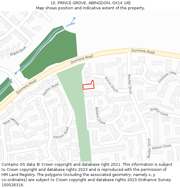 10, PRINCE GROVE, ABINGDON, OX14 1XE: Location map and indicative extent of plot
