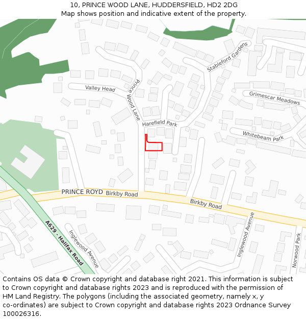 10, PRINCE WOOD LANE, HUDDERSFIELD, HD2 2DG: Location map and indicative extent of plot