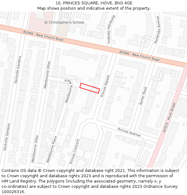 10, PRINCES SQUARE, HOVE, BN3 4GE: Location map and indicative extent of plot