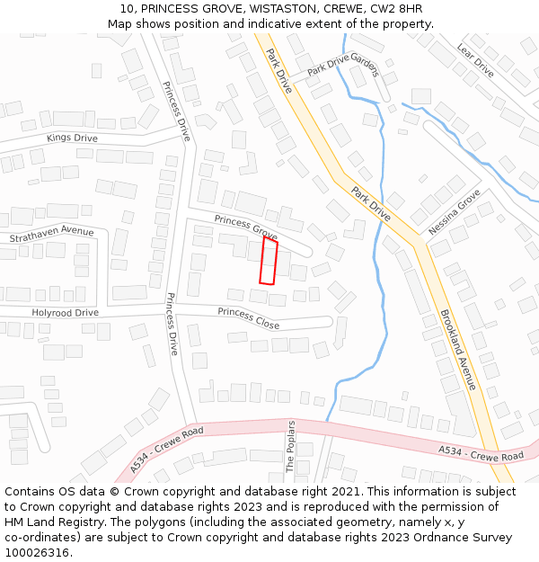 10, PRINCESS GROVE, WISTASTON, CREWE, CW2 8HR: Location map and indicative extent of plot