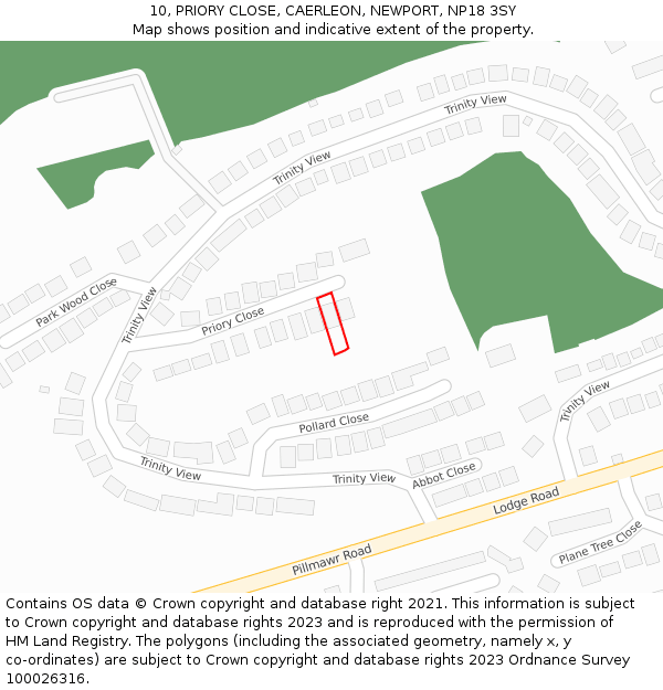 10, PRIORY CLOSE, CAERLEON, NEWPORT, NP18 3SY: Location map and indicative extent of plot