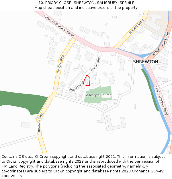 10, PRIORY CLOSE, SHREWTON, SALISBURY, SP3 4LE: Location map and indicative extent of plot